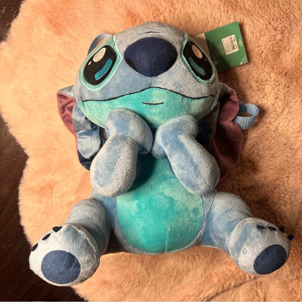 Blue Stitch Plush Backpack NWT